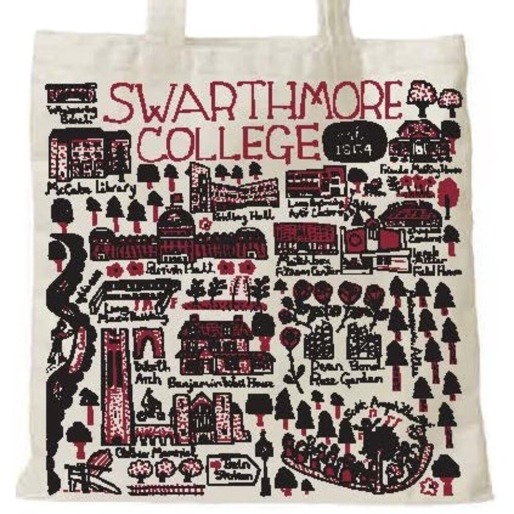 Swarthmore College Illustrated Canvas Tote Bag 13x13. Artwork by Julia Gash